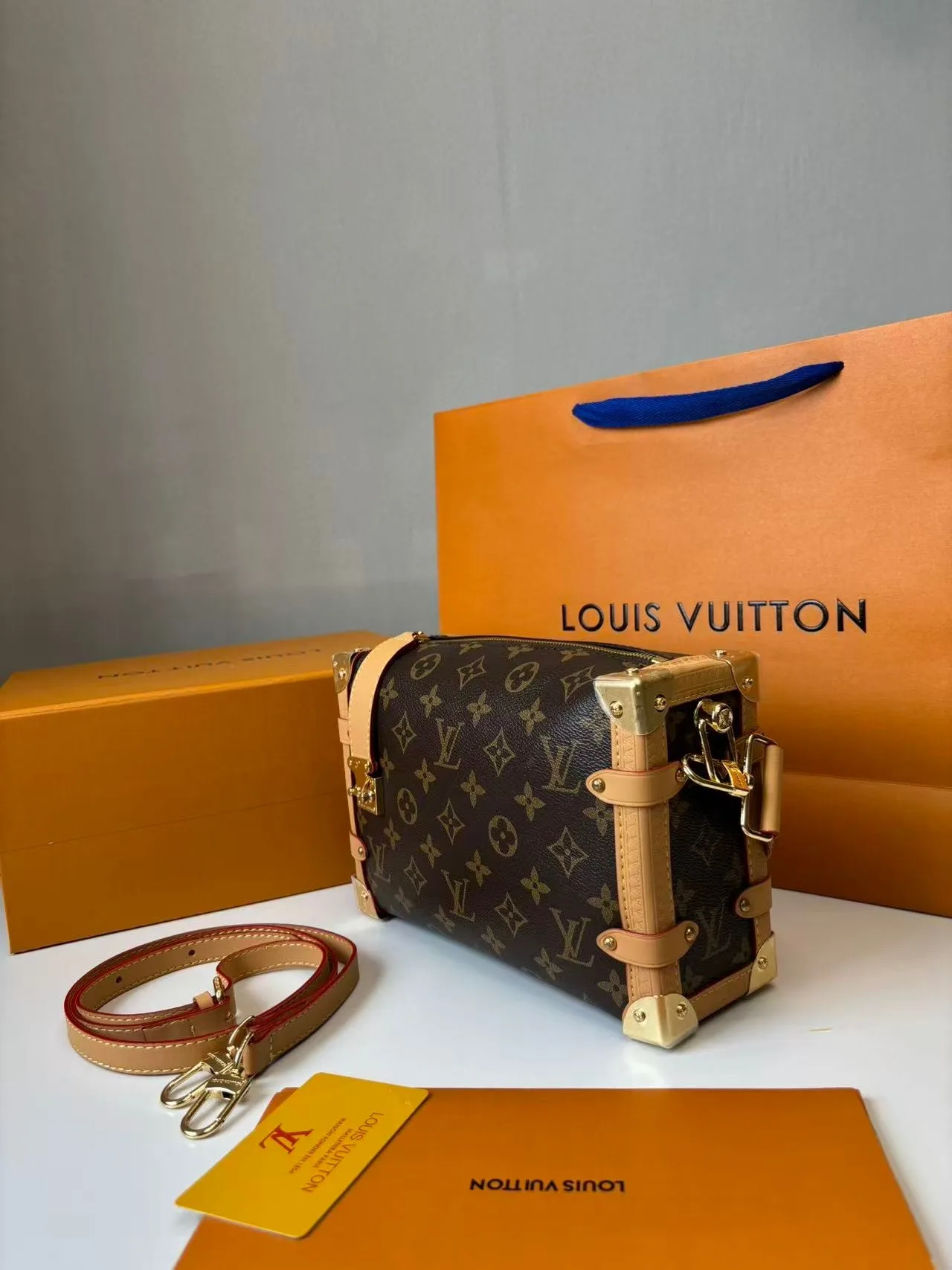 Louis Vuitton Side Trunk MM Shoulder Bag Brown Monogram Canvas Gold Hardware - Image 6
