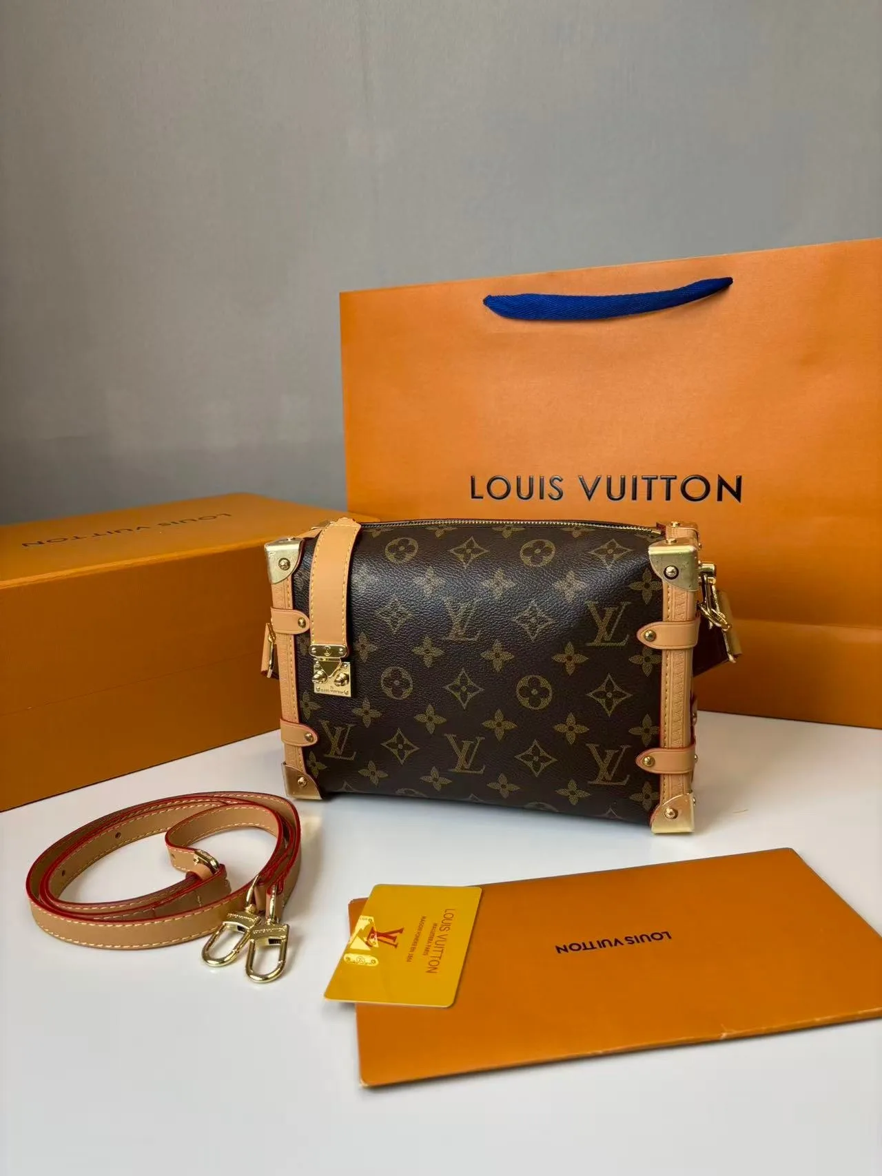 Louis Vuitton Side Trunk MM Shoulder Bag Brown Monogram Canvas Gold Hardware - Image 4