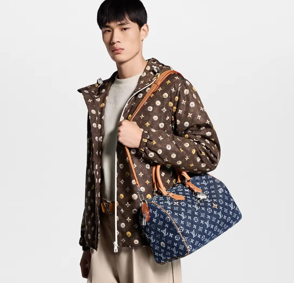 Louis Vuitton Speedy Bandouliere 30 Top Handle Bag / Blue Monogram Flowers Denim Silver Hardware - Image 3