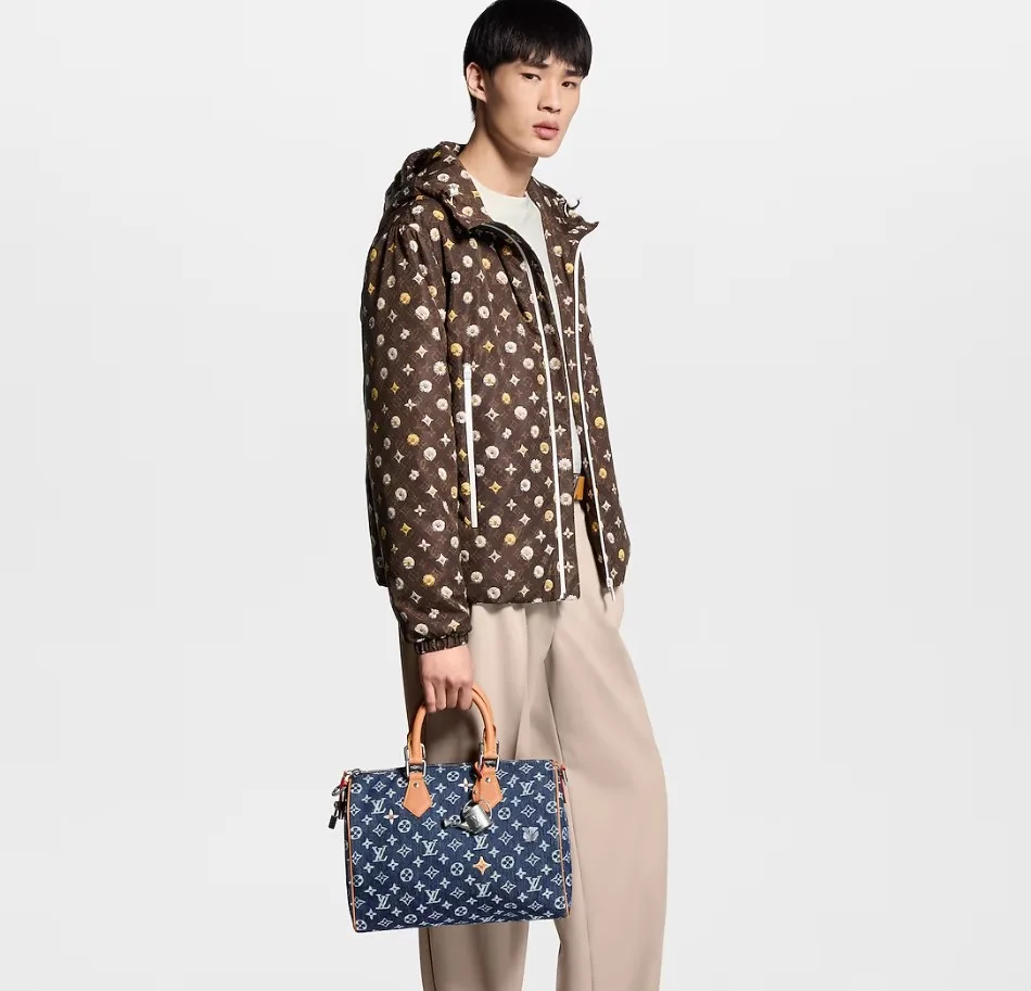 Alternative view of Louis Vuitton Speedy Bandouliere 30 Top Handle Bag / Blue Monogram Flowers Denim Silver Hardware