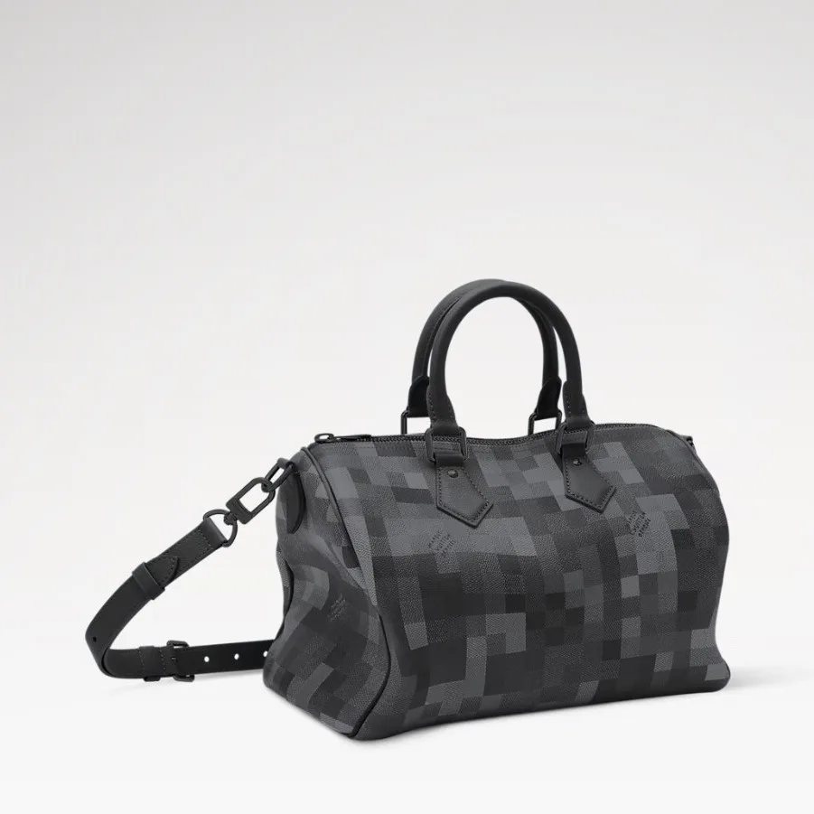 Louis Vuitton Speedy 30 Bandouliere Top Handle Bag / Indigo Blue Damoflage Black Hardware - Image 3