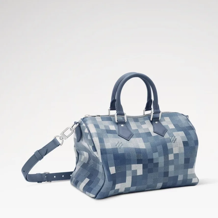 Louis Vuitton Speedy 30 Bandouliere Top Handle Bag / Indigo Blue Damoflage Silver Hardware - Image 4