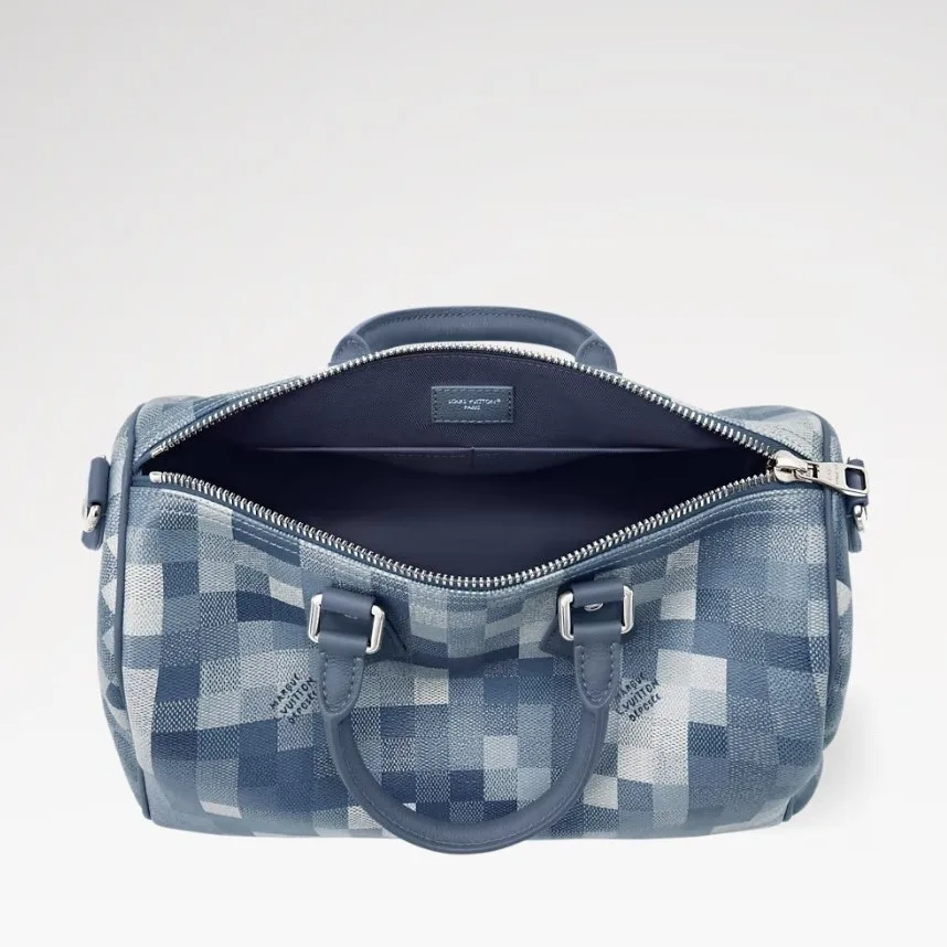 Louis Vuitton Speedy 30 Bandouliere Top Handle Bag / Indigo Blue Damoflage Silver Hardware - Image 5