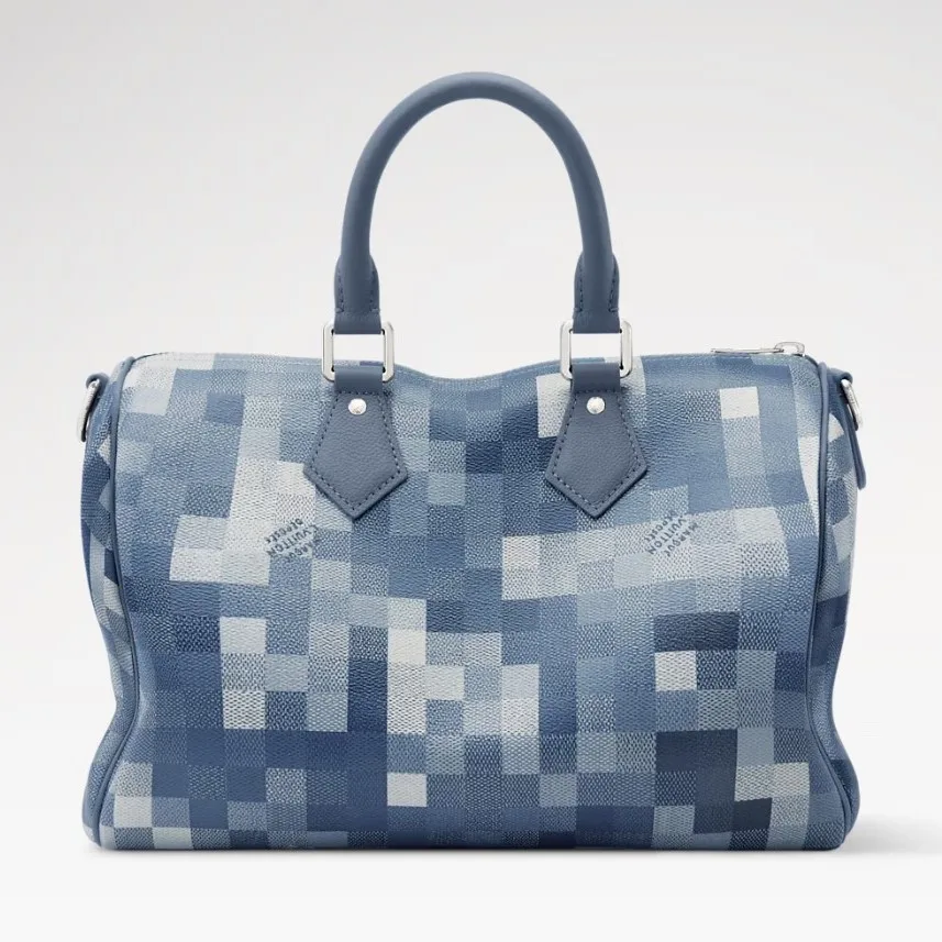 Louis Vuitton Speedy 30 Bandouliere Top Handle Bag / Indigo Blue Damoflage Silver Hardware - Image 6