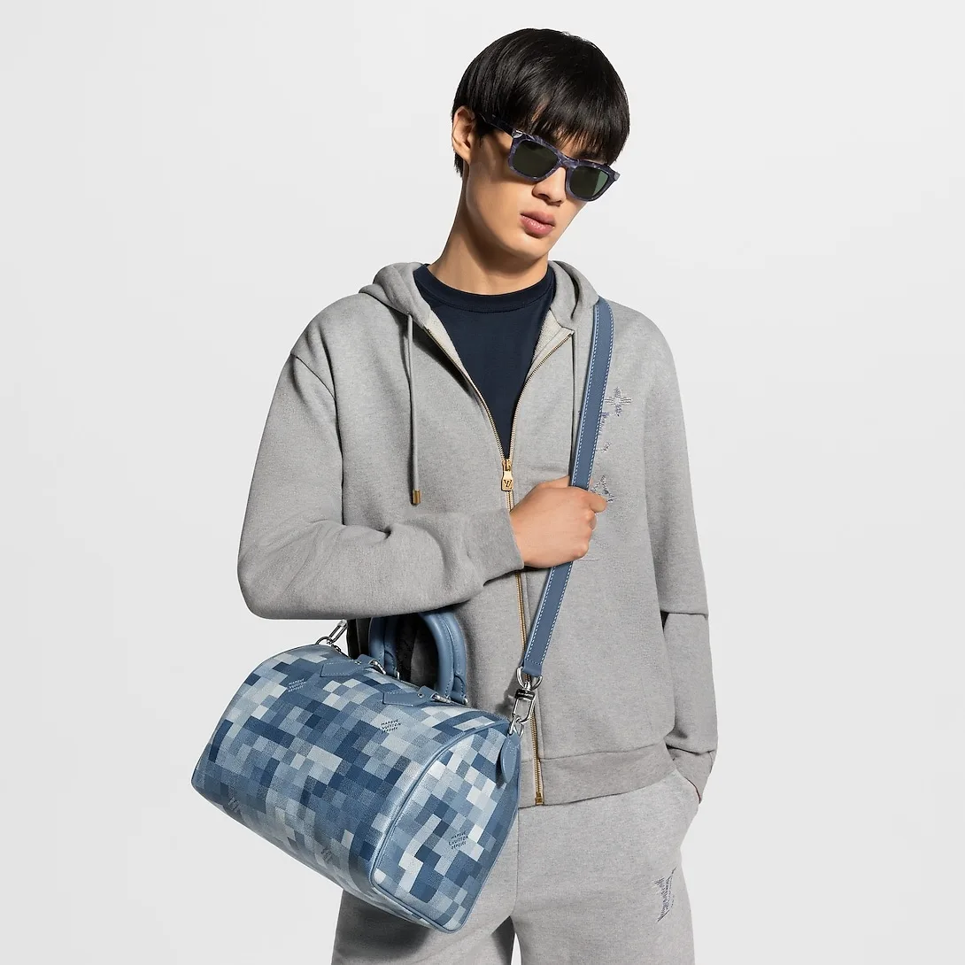 Louis Vuitton Speedy 30 Bandouliere Top Handle Bag / Indigo Blue Damoflage Silver Hardware - Image 3