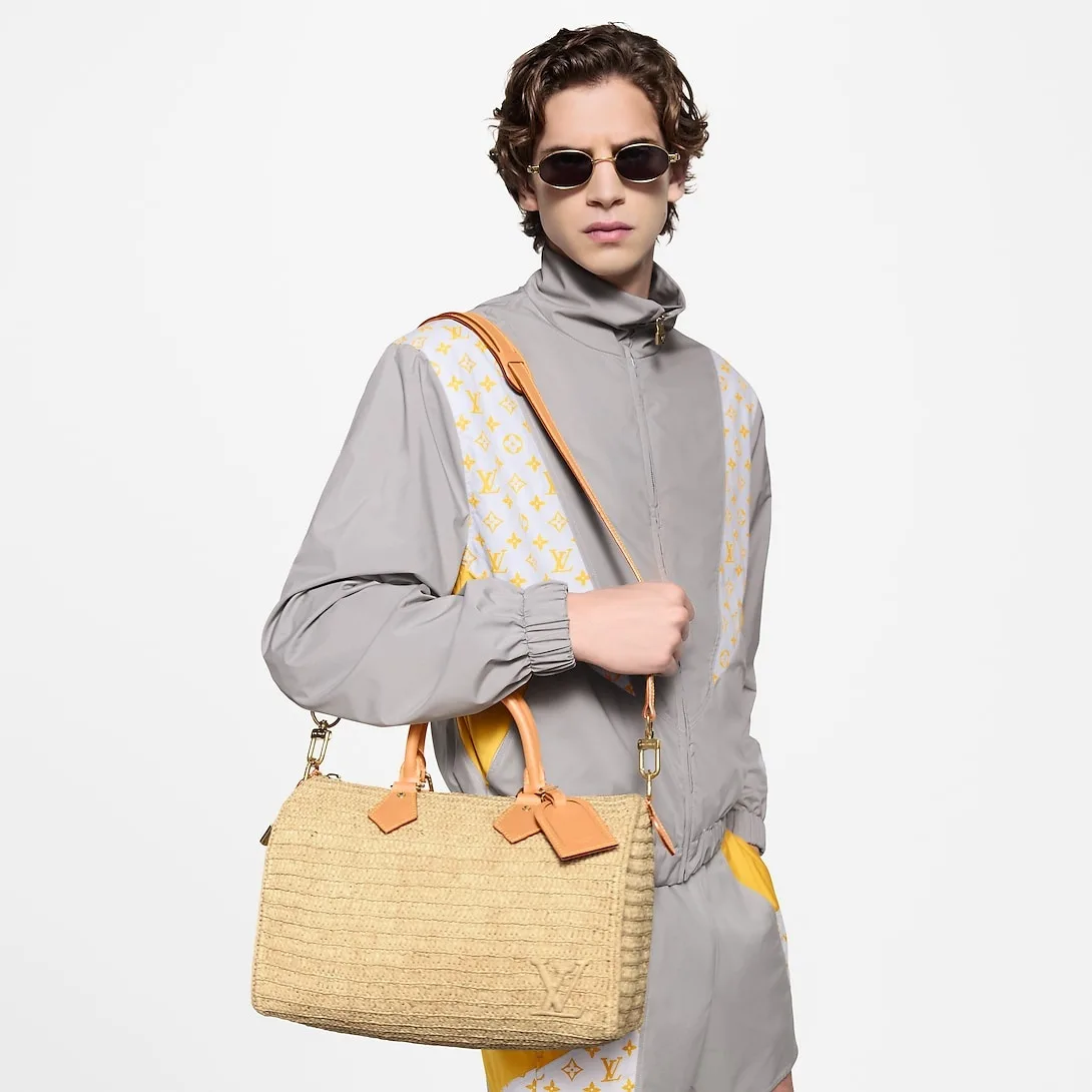 Alternative view of Louis Vuitton Speedy 30 Bandouliere Top Handle Bag / Natural Beige Raffia Gold Hardware