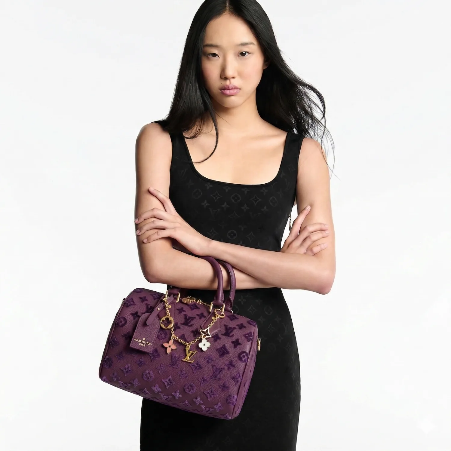 Alternative view of Louis Vuitton Speedy Bandouliere 25 Top Handle Bag / Purple Gold Hardware