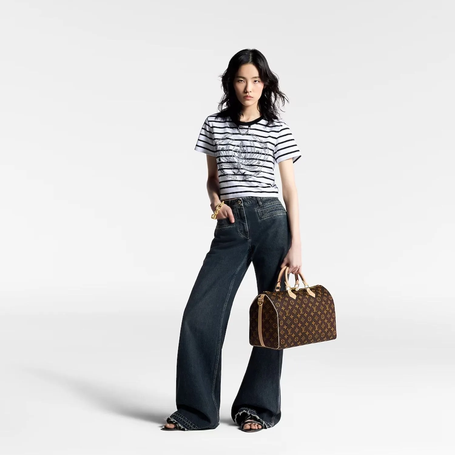 Alternative view of Louis Vuitton Speedy Bandouliere 35 Top Handle Bag / Brown Gold Hardware