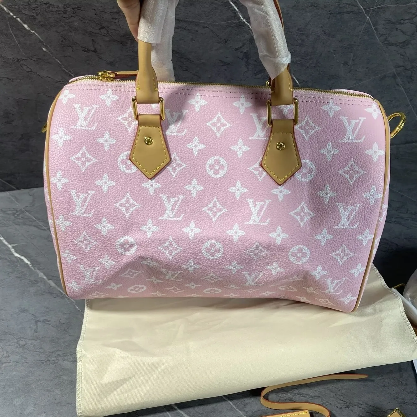 Louis Vuitton Speedy P9 Bandouliere 30 Top Handle Bag / Candy Pink Gold Hardware - Image 3