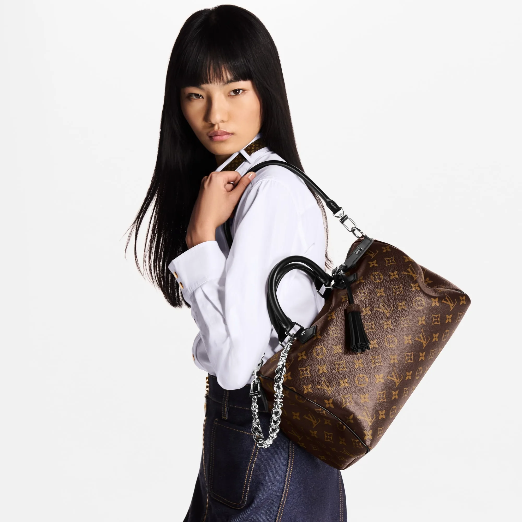 Alternative view of Louis Vuitton Speedy Soft 30 Top Handle Bag / Dark Monogram Black Silver Hardware