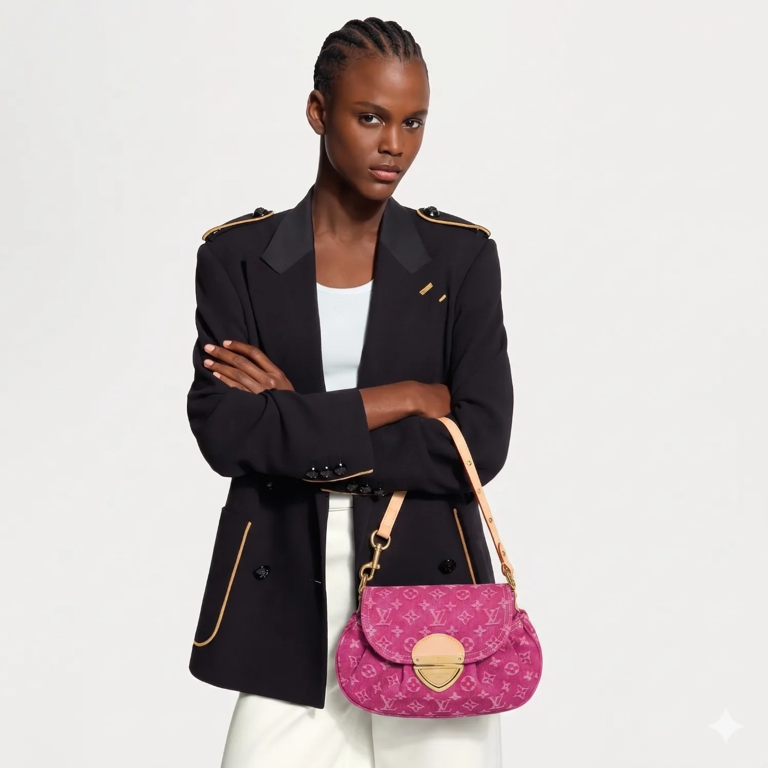 Alternative view of Louis Vuitton Sunset Shoulder Bag / Fuchsia Denim Gold Hardware