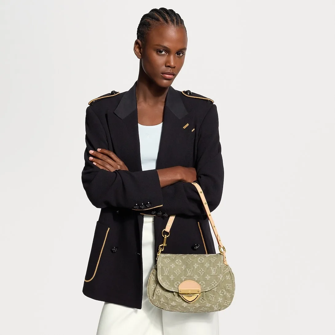 Louis Vuitton Sunset Shoulder Bag / Khaki Denim Gold Hardware - Image 2