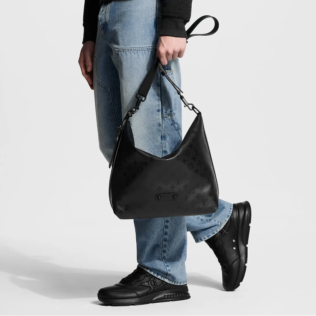 Louis Vuitton Vagabond Hobo Bag / Black Monogram Midnight Black Hardware - Image 3