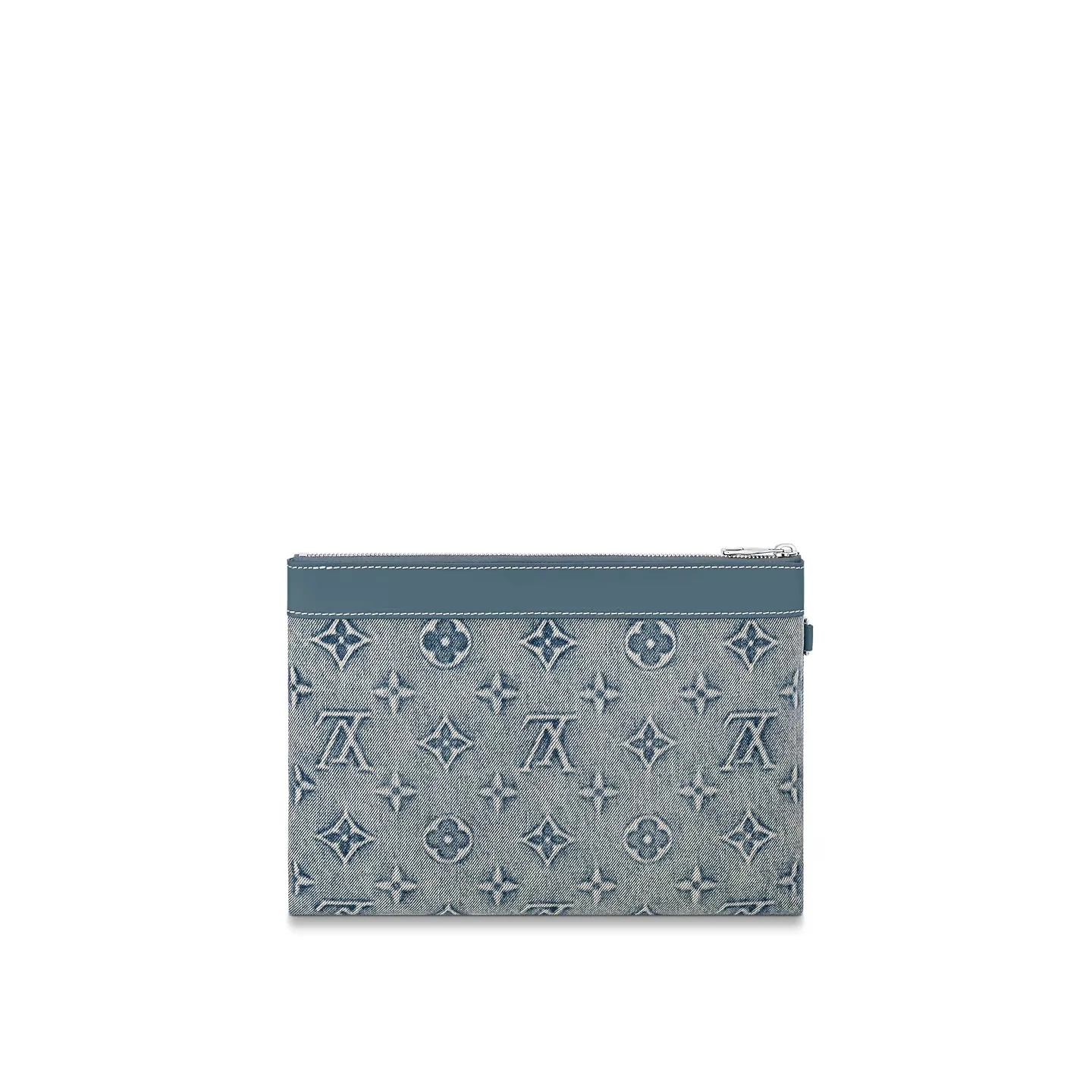 Louis Vuitton Pochette To Go Pouch / Blue Monogram Washed Denim Canvas Silver Hardware - Image 5