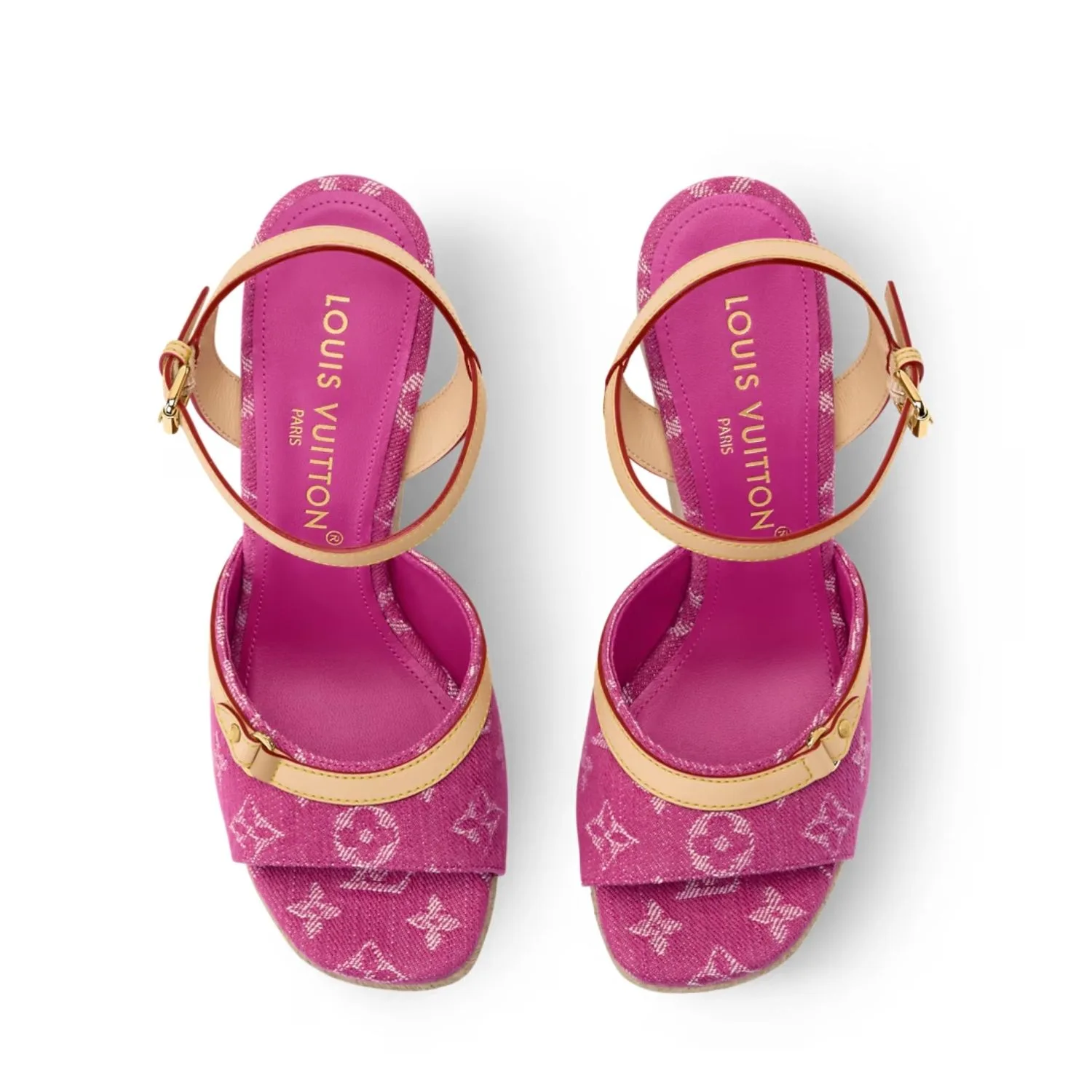 Alternative view of Louis Vuitton Helios Wedge Sandals Fuchsia Denim 1AJKWN