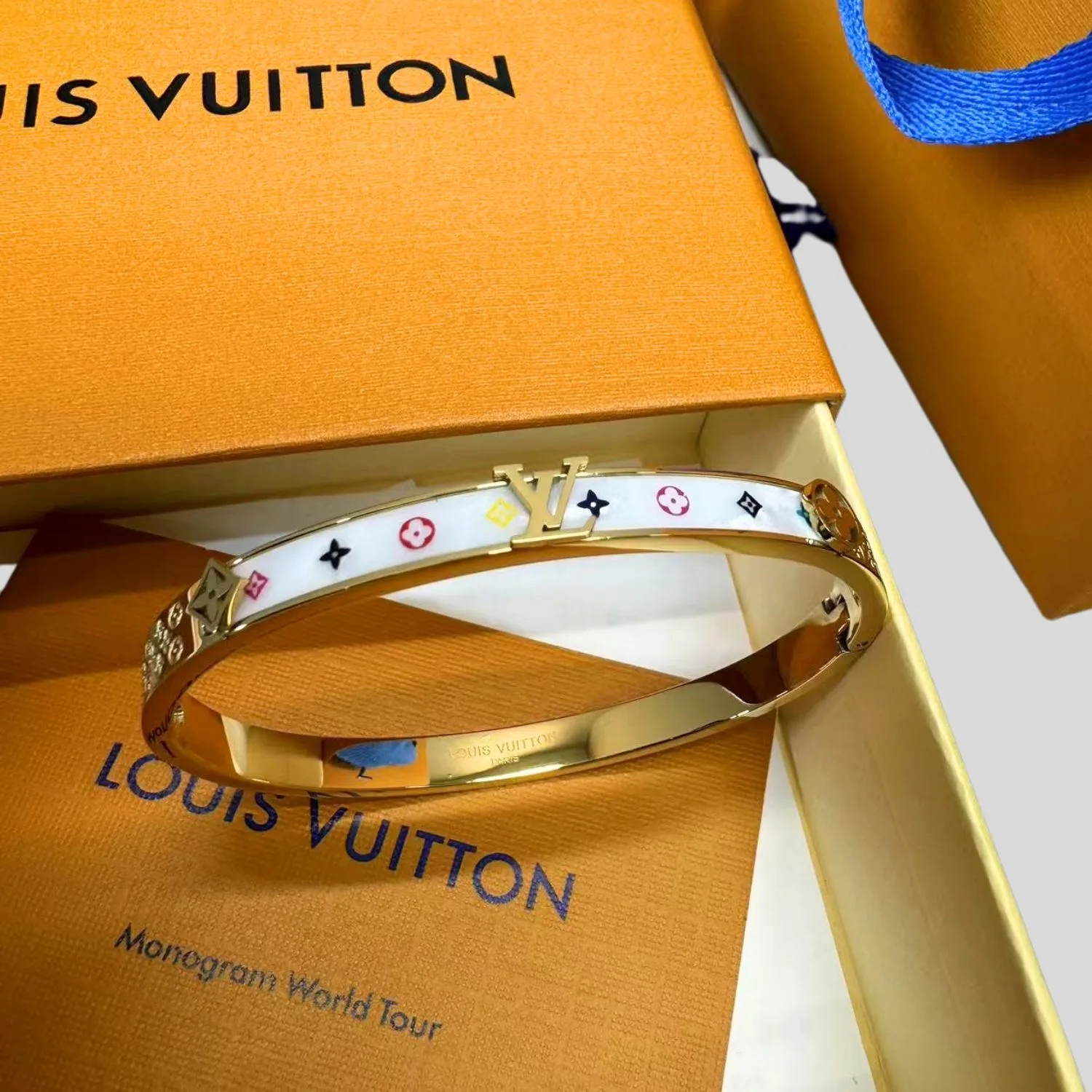 Louis Vuitton Monogram Cuff Bangle Gold Hardware - Image 4