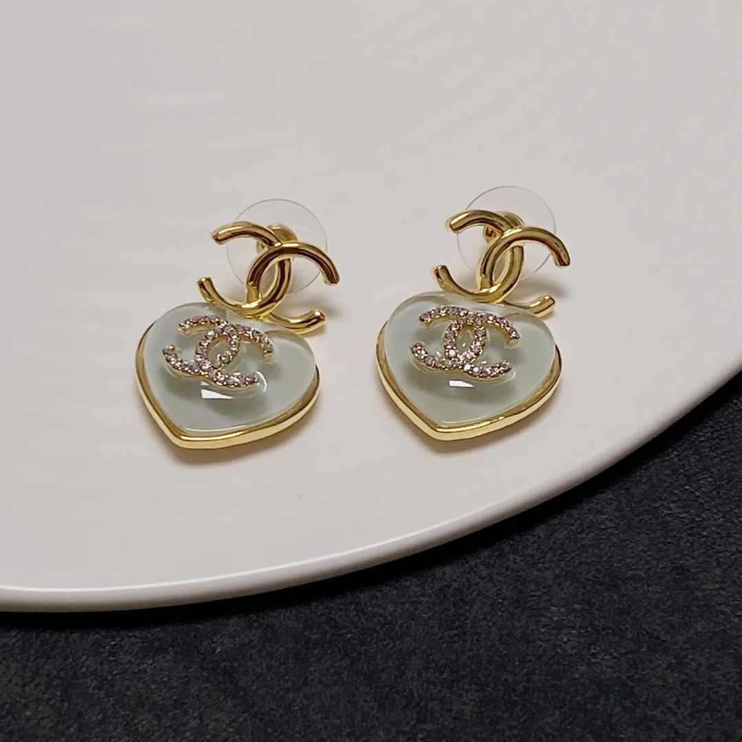Love Heart Double C Earrings Gold - Image 8