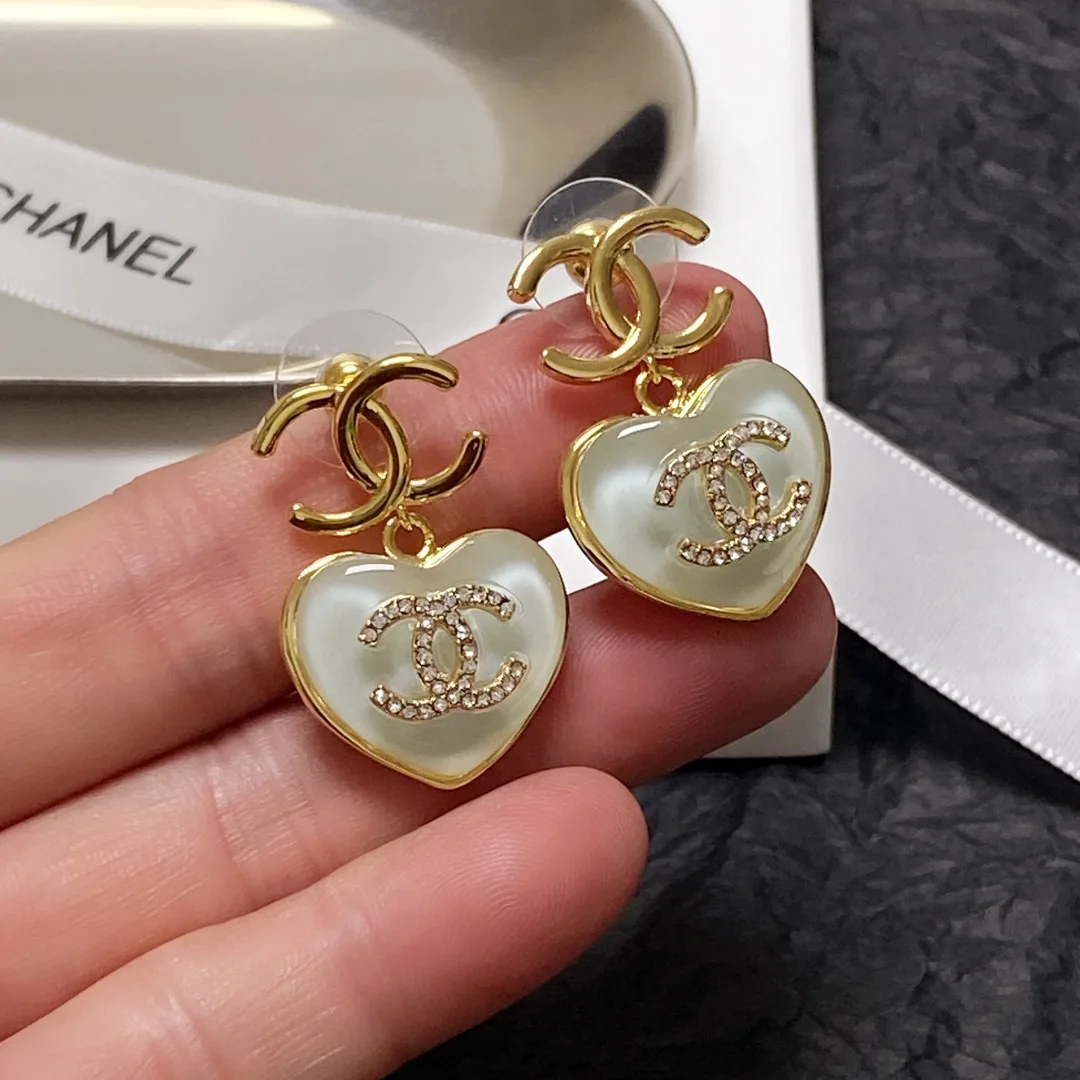Love Heart Double C Earrings Gold - Image 9