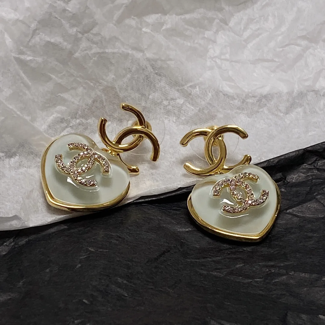 Love Heart Double C Earrings Gold - Image 10
