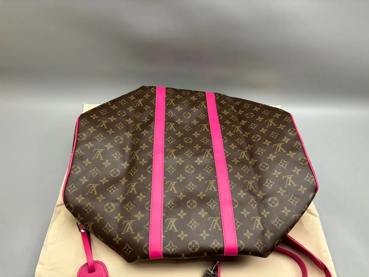 Louis Vuitton Keepall Bandouliere 50 Travel Bag / Brown/ Pink Silver Hardware - Image 4