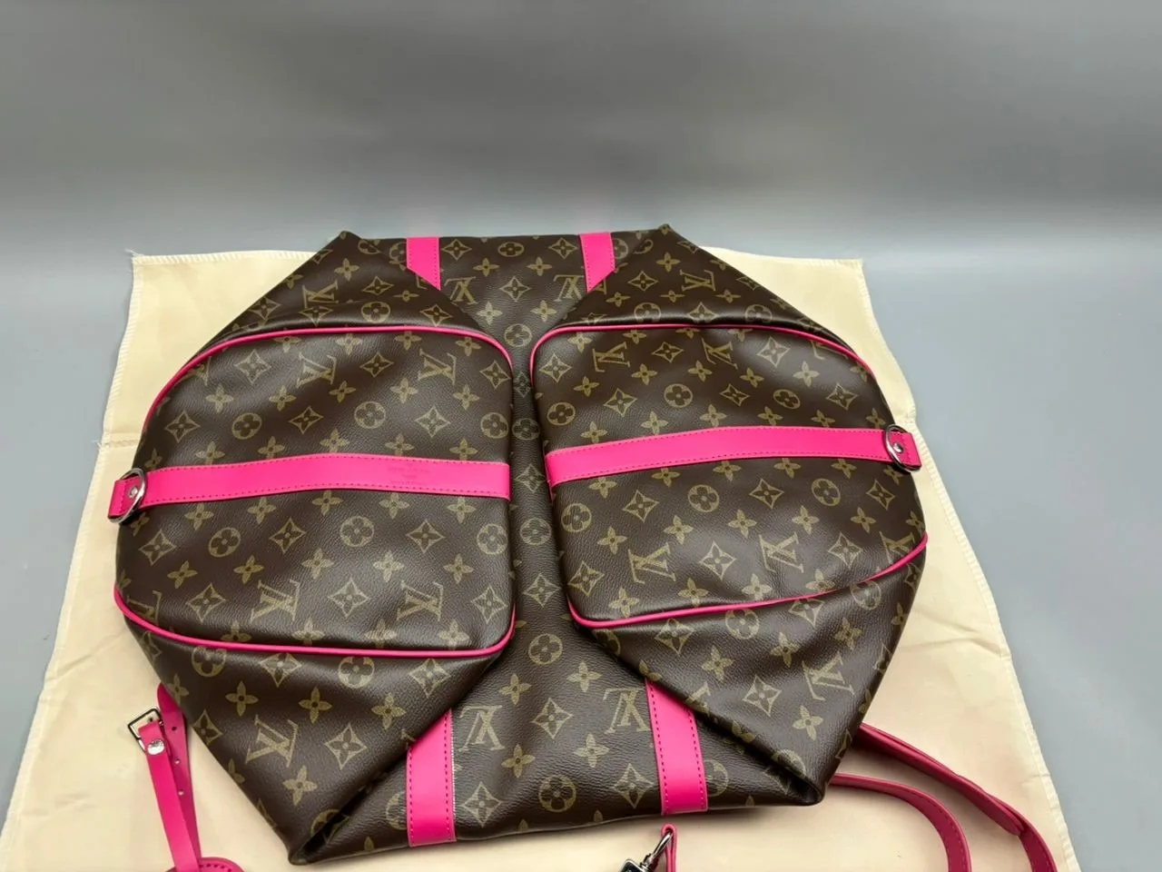 Louis Vuitton Keepall Bandouliere 50 Travel Bag / Brown/ Pink Silver Hardware - Image 3