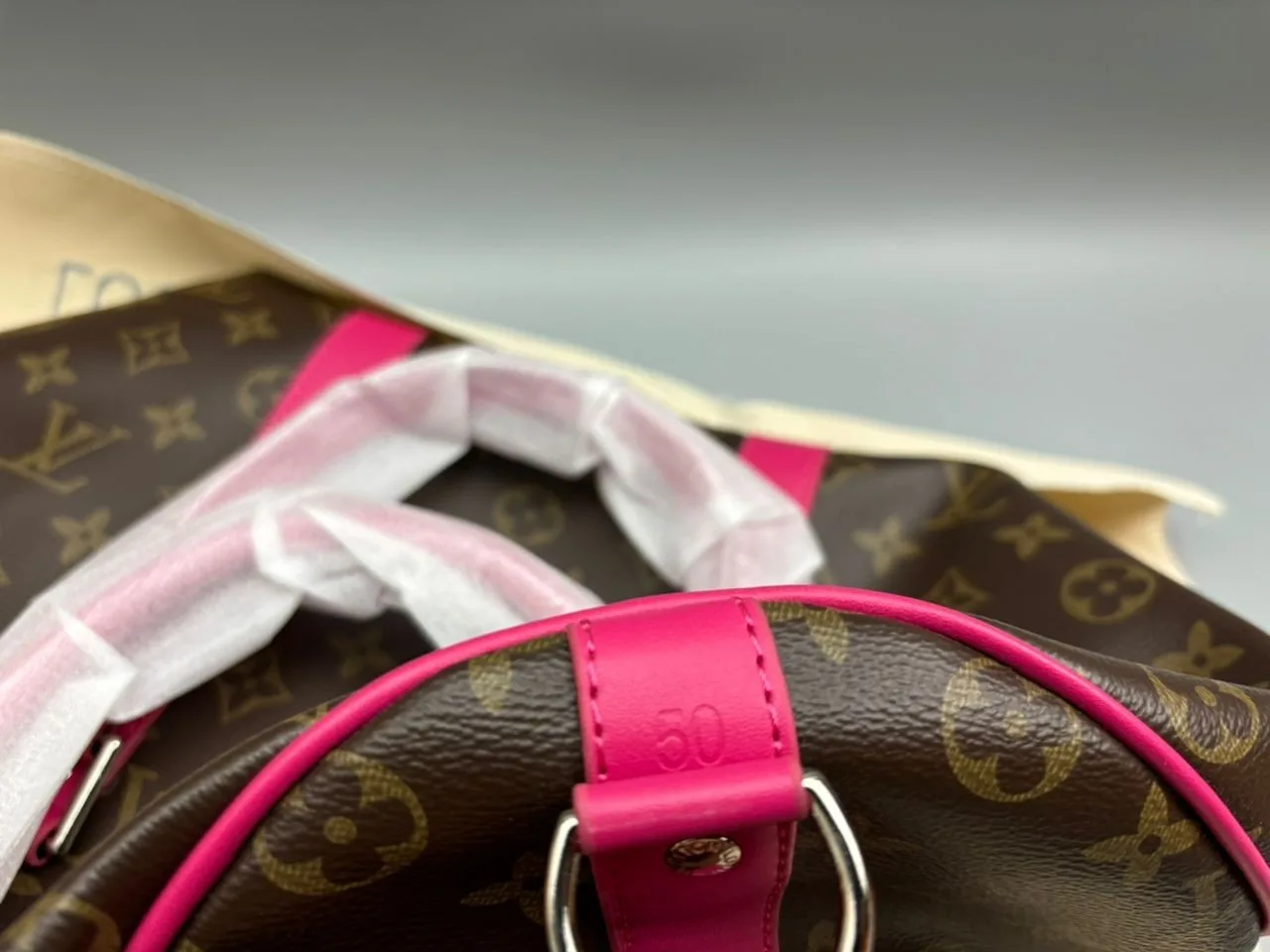 Louis Vuitton Keepall Bandouliere 50 Travel Bag / Brown/ Pink Silver Hardware - Image 7