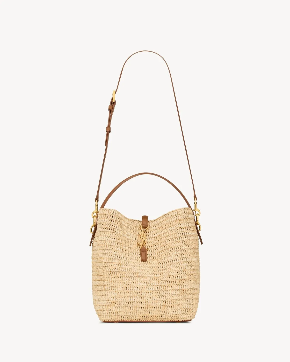 Saint Laurent Le Woven Raffia And Vegetable-Tanned Beige 9.8 Inches/ - Image 6