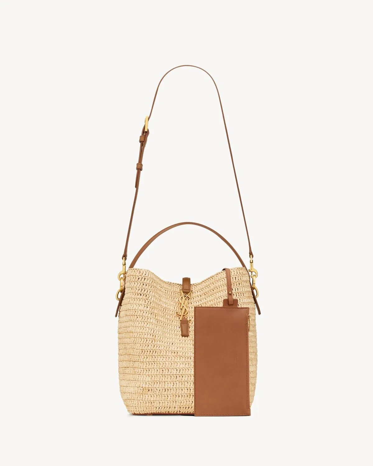 Saint Laurent Le Woven Raffia And Vegetable-Tanned Beige 9.8 Inches/ - Image 5