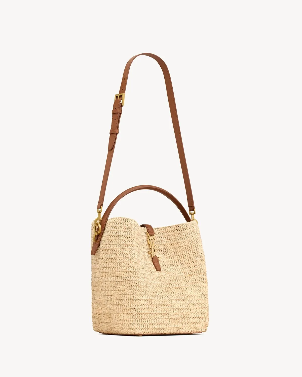 Saint Laurent Le Woven Raffia And Vegetable-Tanned Beige 9.8 Inches/ - Image 3