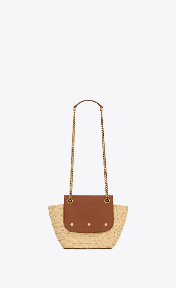 Saint Laurent Mini Manon In Raffia And Aged Vegetable-Tanned Beige 9.1 Inches/ - Image 6