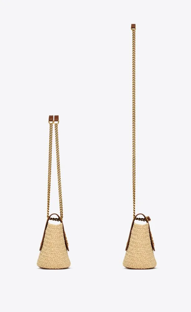 Saint Laurent Mini Manon In Raffia And Aged Vegetable-Tanned Beige 9.1 Inches/ - Image 5