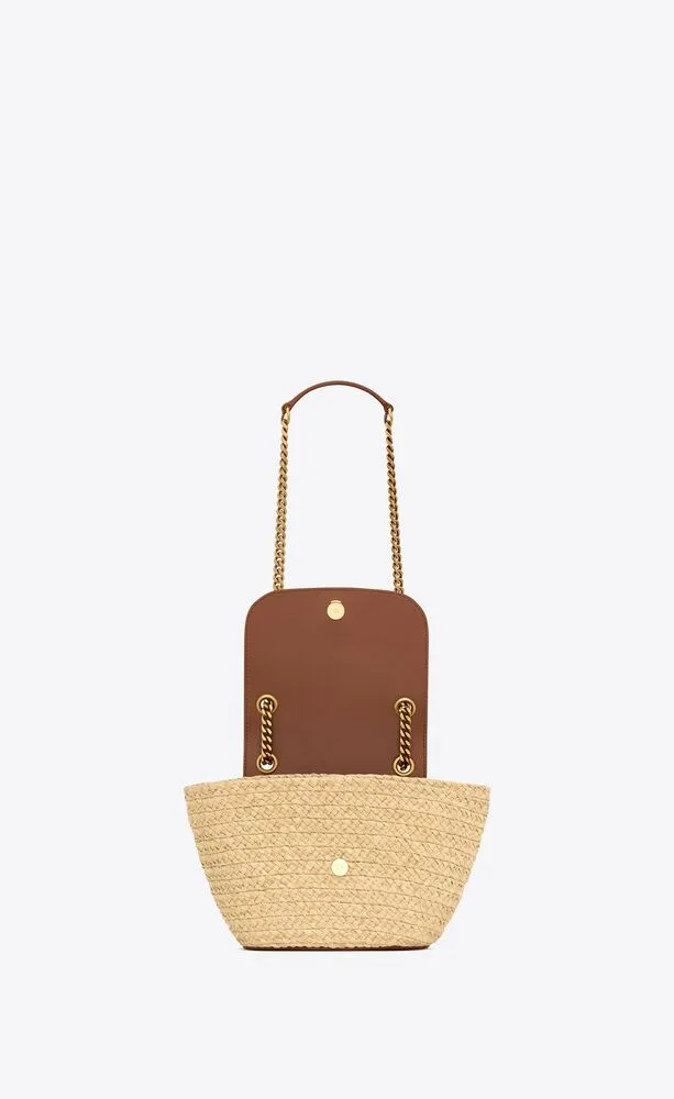 Saint Laurent Mini Manon In Raffia And Aged Vegetable-Tanned Beige 9.1 Inches/ - Image 4