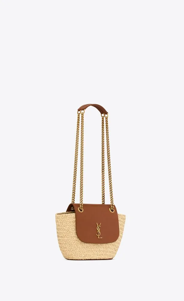 Saint Laurent Mini Manon In Raffia And Aged Vegetable-Tanned Beige 9.1 Inches/ - Image 3