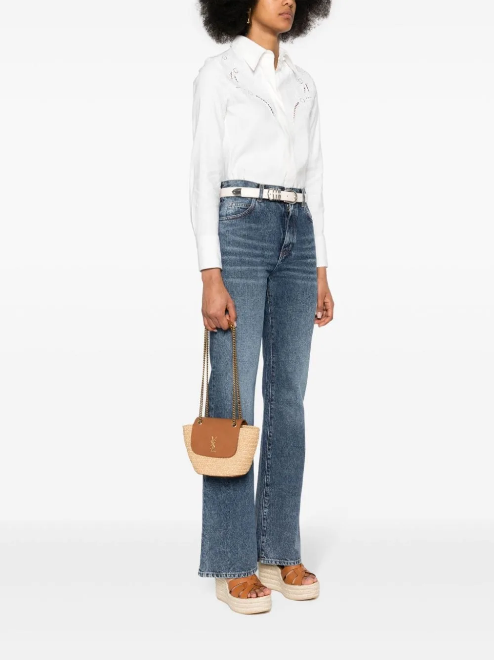 Alternative view of Saint Laurent Mini Manon In Raffia And Aged Vegetable-Tanned Beige 9.1 Inches/