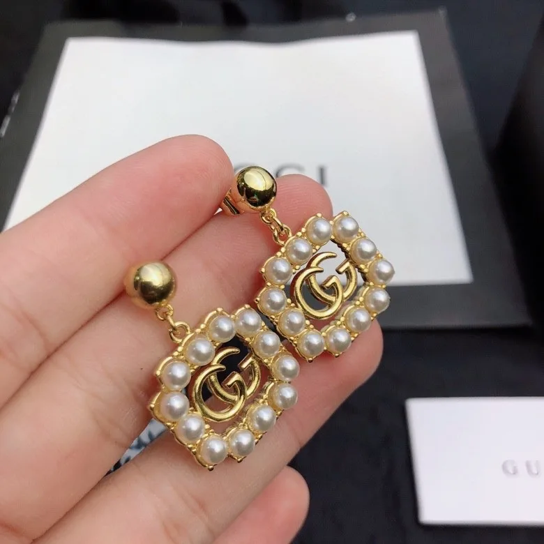 Alternative view of Gucci Mini Pearl Border Frame Earrings Gold Tone