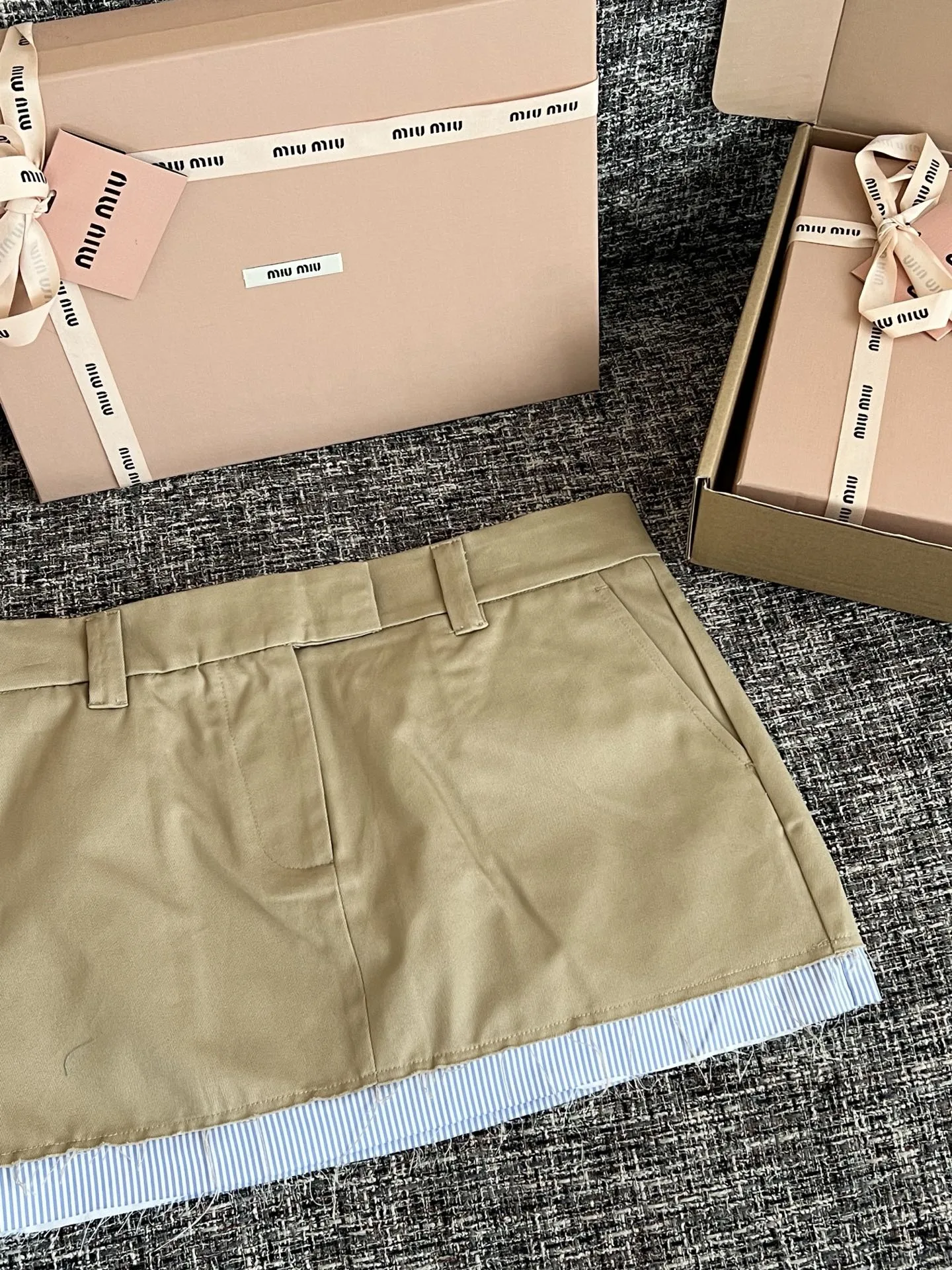 Miu Miu Chino Micro Mini Skirt Light Brown - Image 5