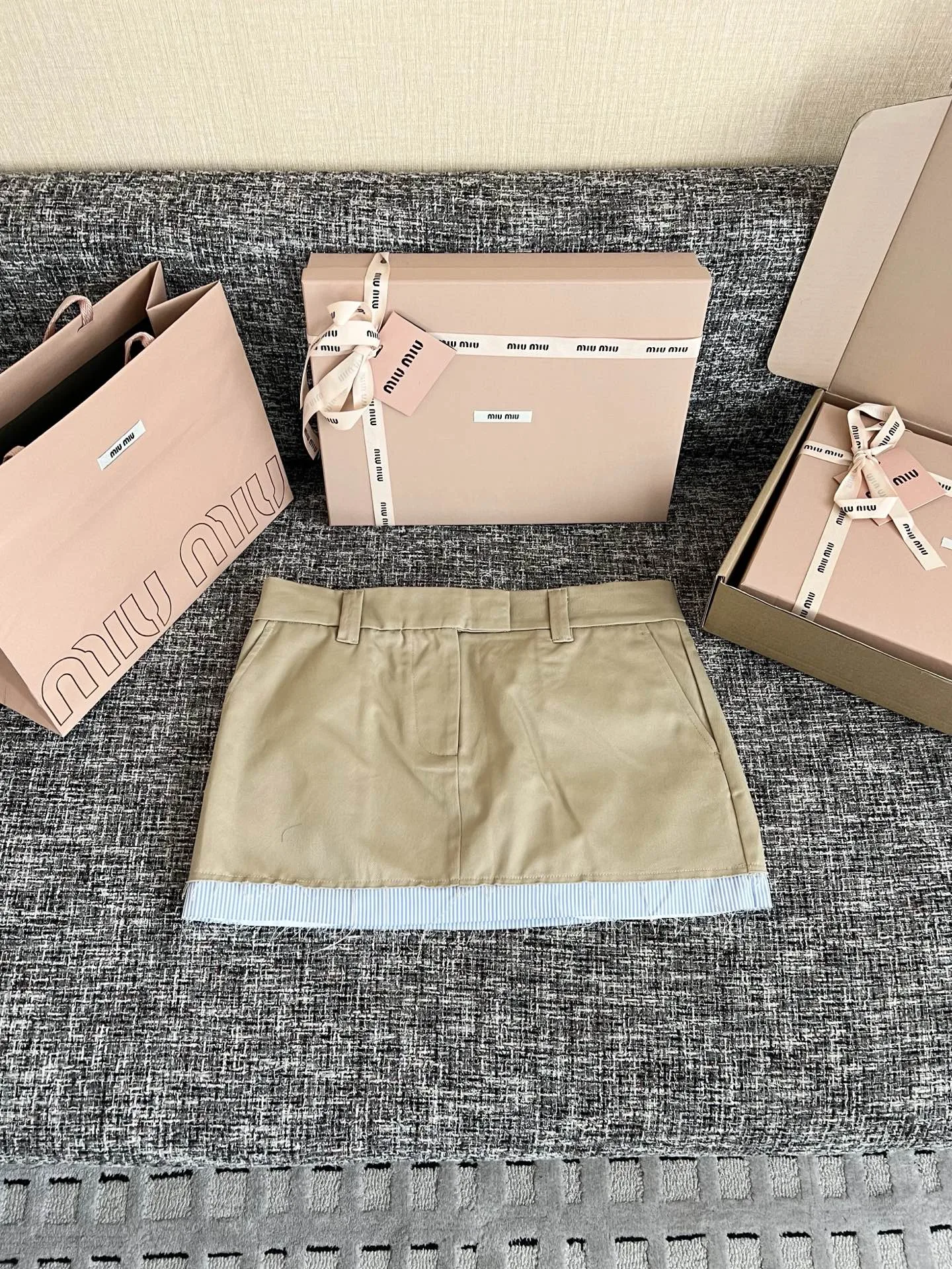 Miu Miu Chino Micro Mini Skirt Light Brown - Image 4