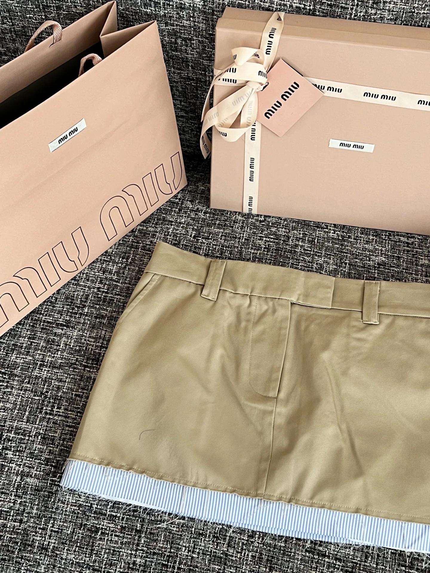 Miu Miu Chino Micro Mini Skirt Light Brown - Image 6