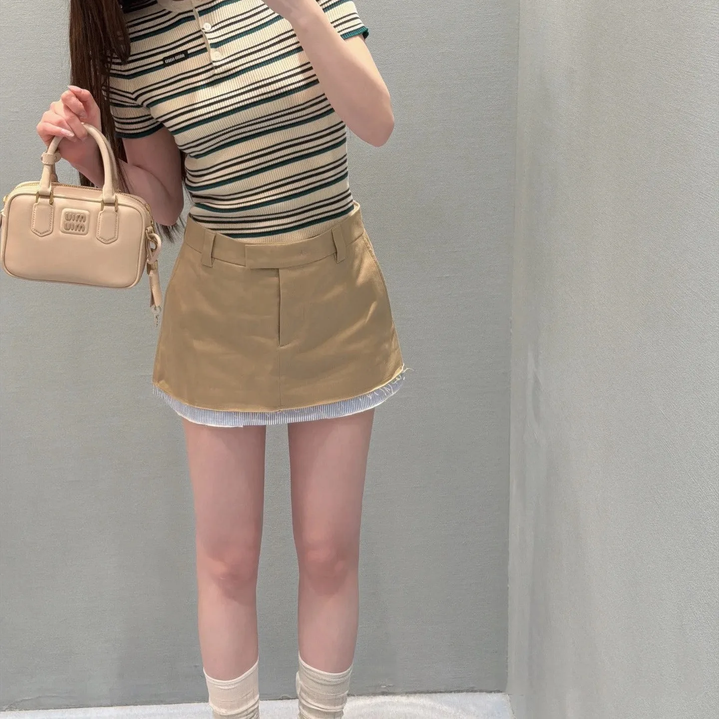 Alternative view of Miu Miu Chino Micro Mini Skirt Light Brown