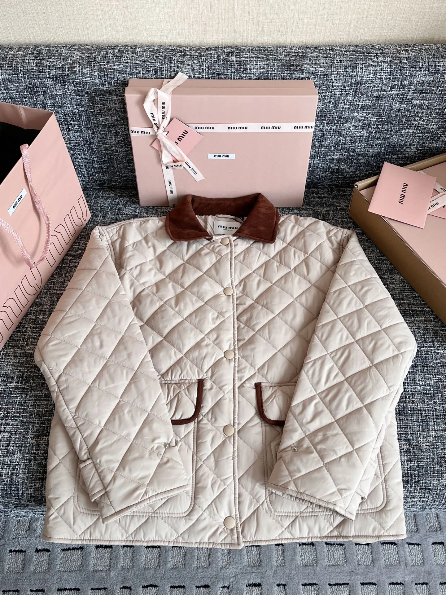 Alternative view of Miu Miu Quilted Jacket With Velvet Collar Beige