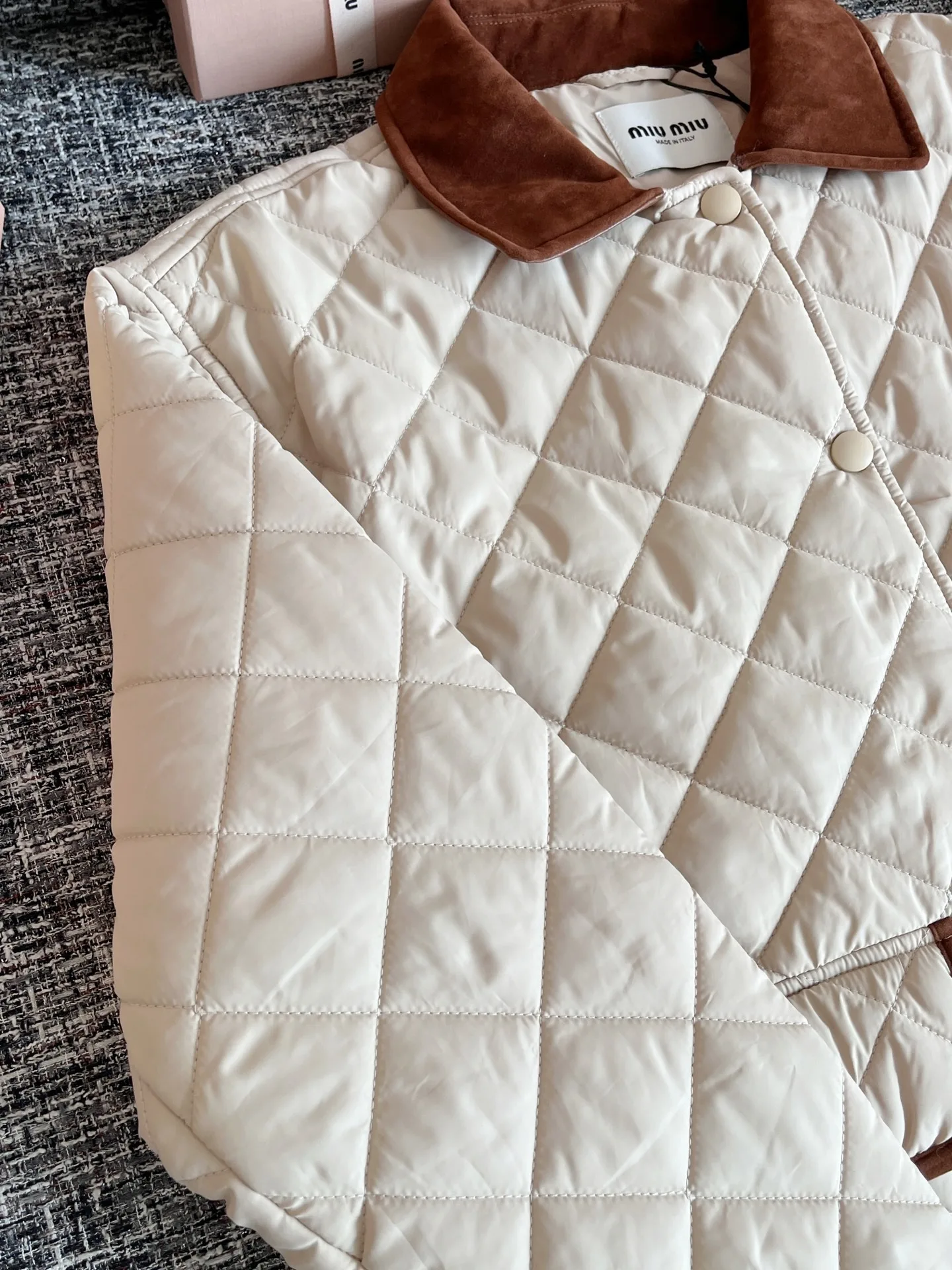 Miu Miu Quilted Jacket With Velvet Collar Beige - Image 4