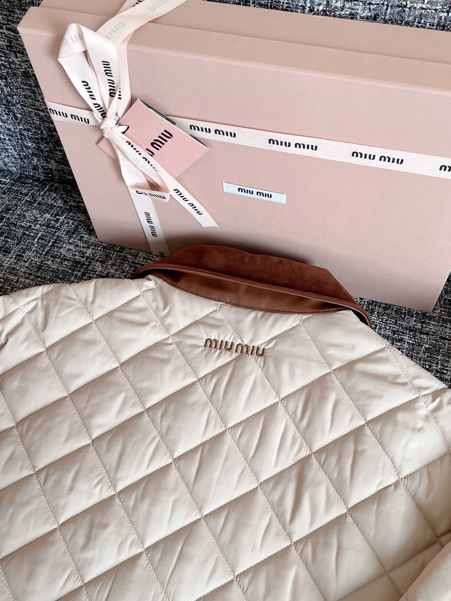 Miu Miu Quilted Jacket With Velvet Collar Beige - Image 8