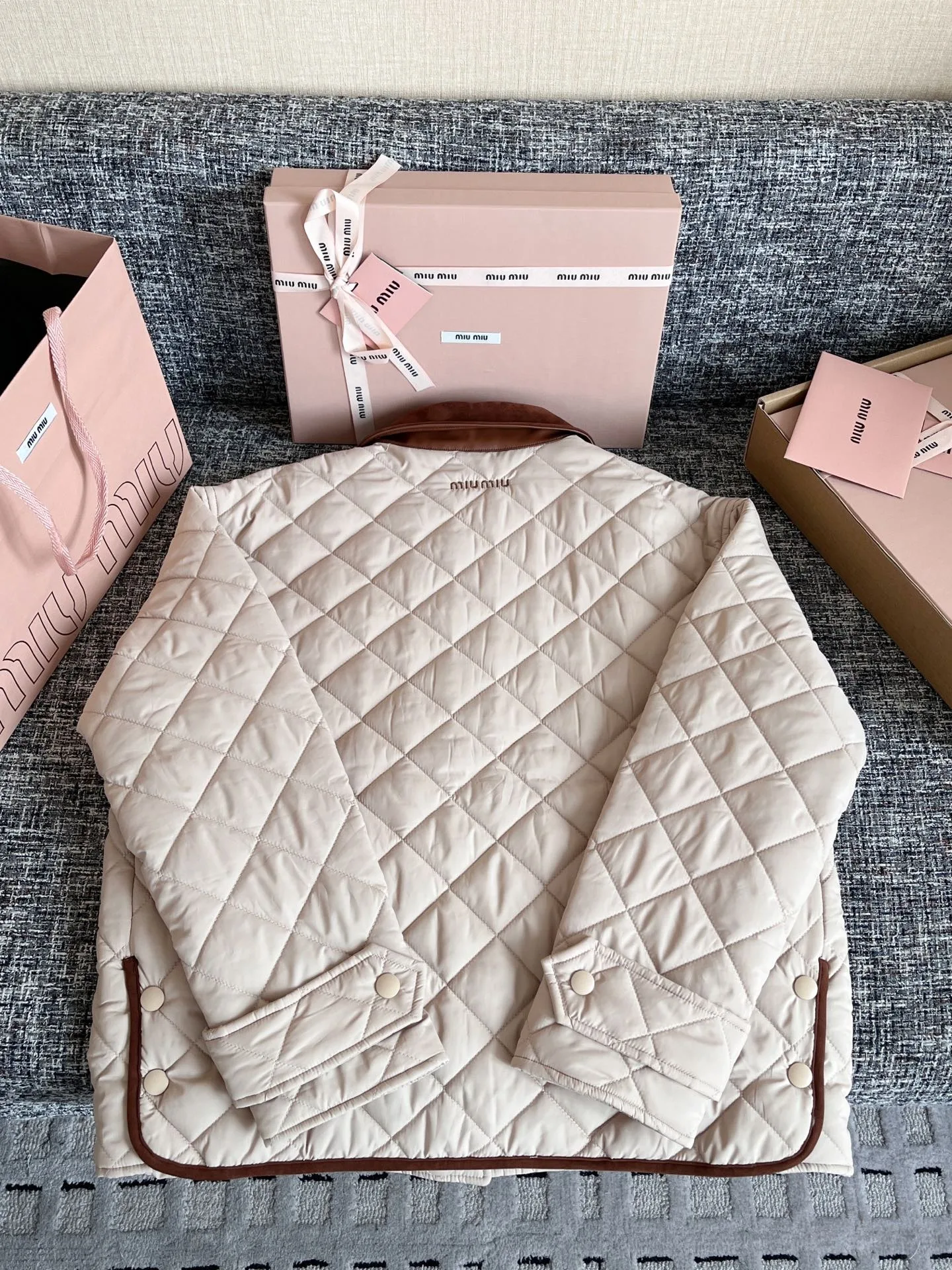 Miu Miu Quilted Jacket With Velvet Collar Beige - Image 9