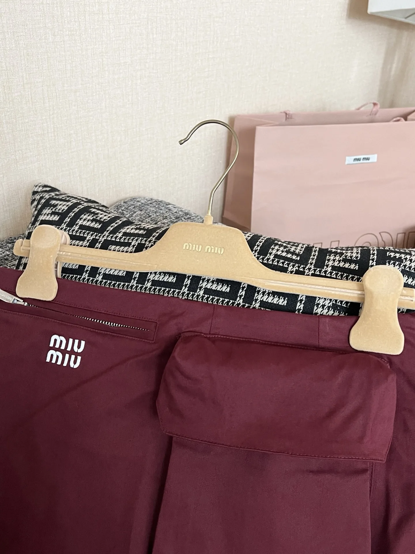 Miu Miu Technical Poplin Cargo Mini Skirt Bordeaux - Image 6