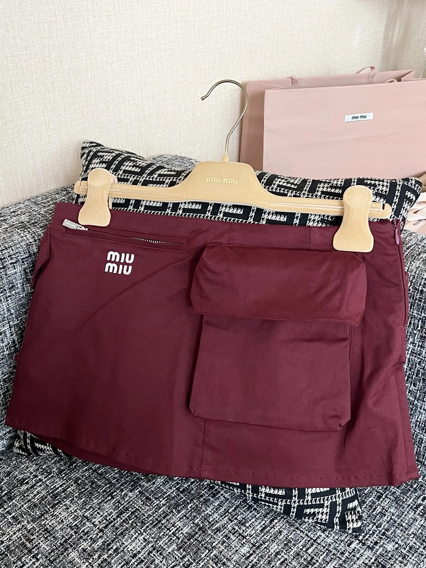 Miu Miu Technical Poplin Cargo Mini Skirt Bordeaux - Image 4
