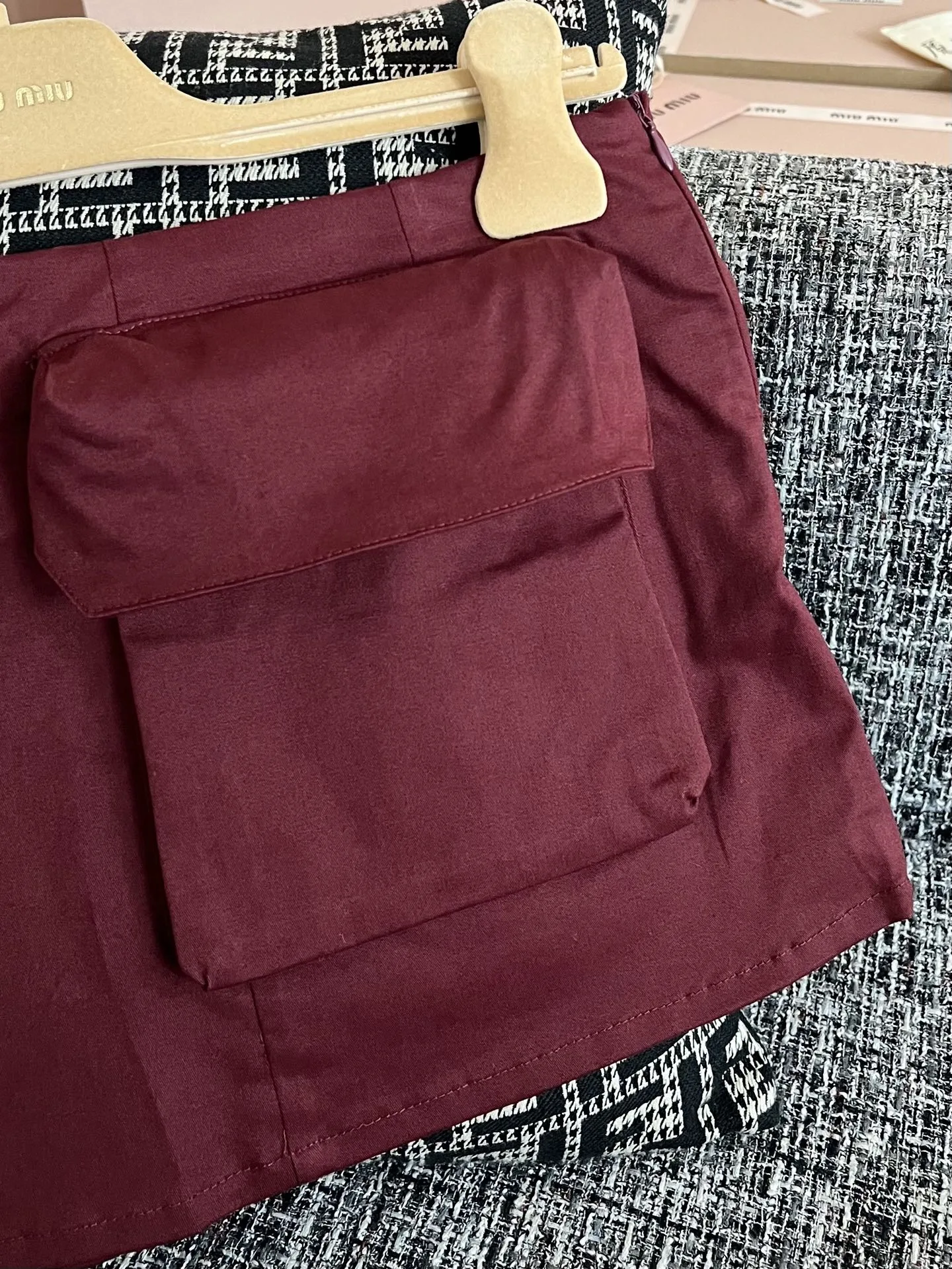 Miu Miu Technical Poplin Cargo Mini Skirt Bordeaux - Image 8