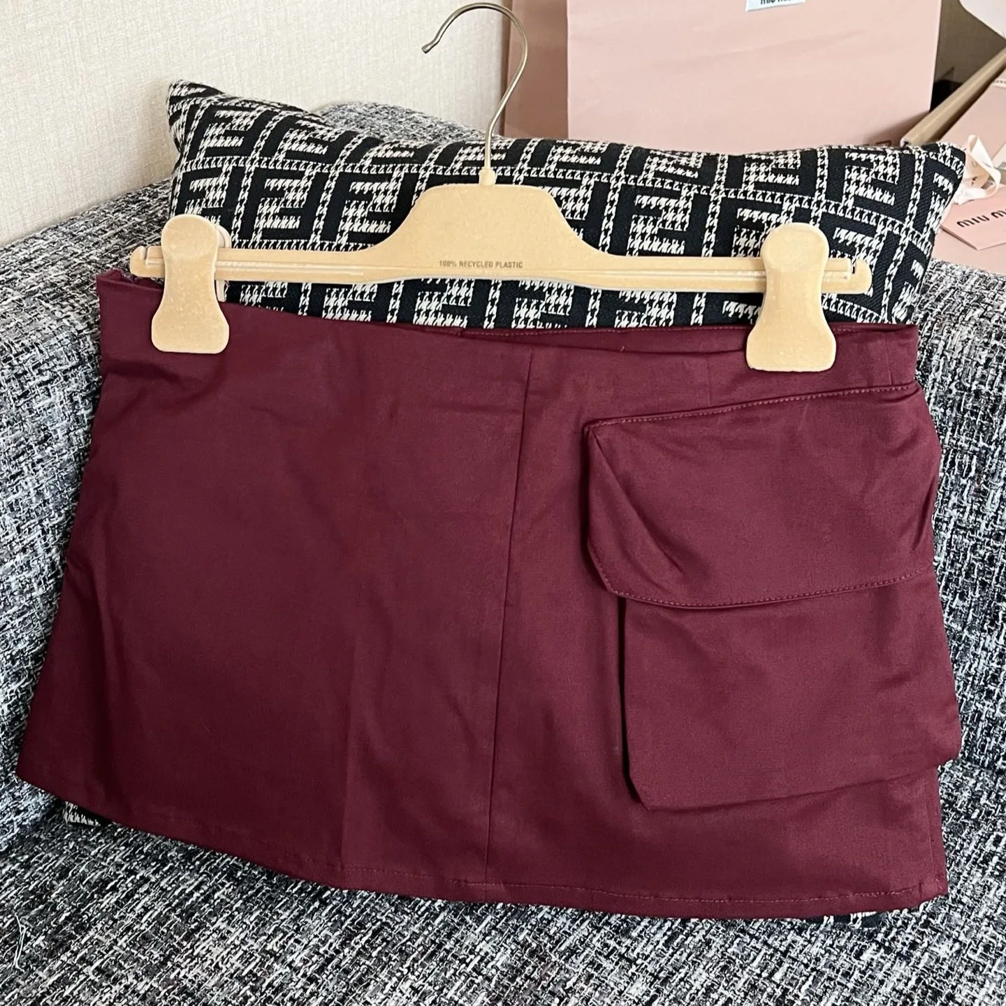 Miu Miu Technical Poplin Cargo Mini Skirt Bordeaux - Image 5