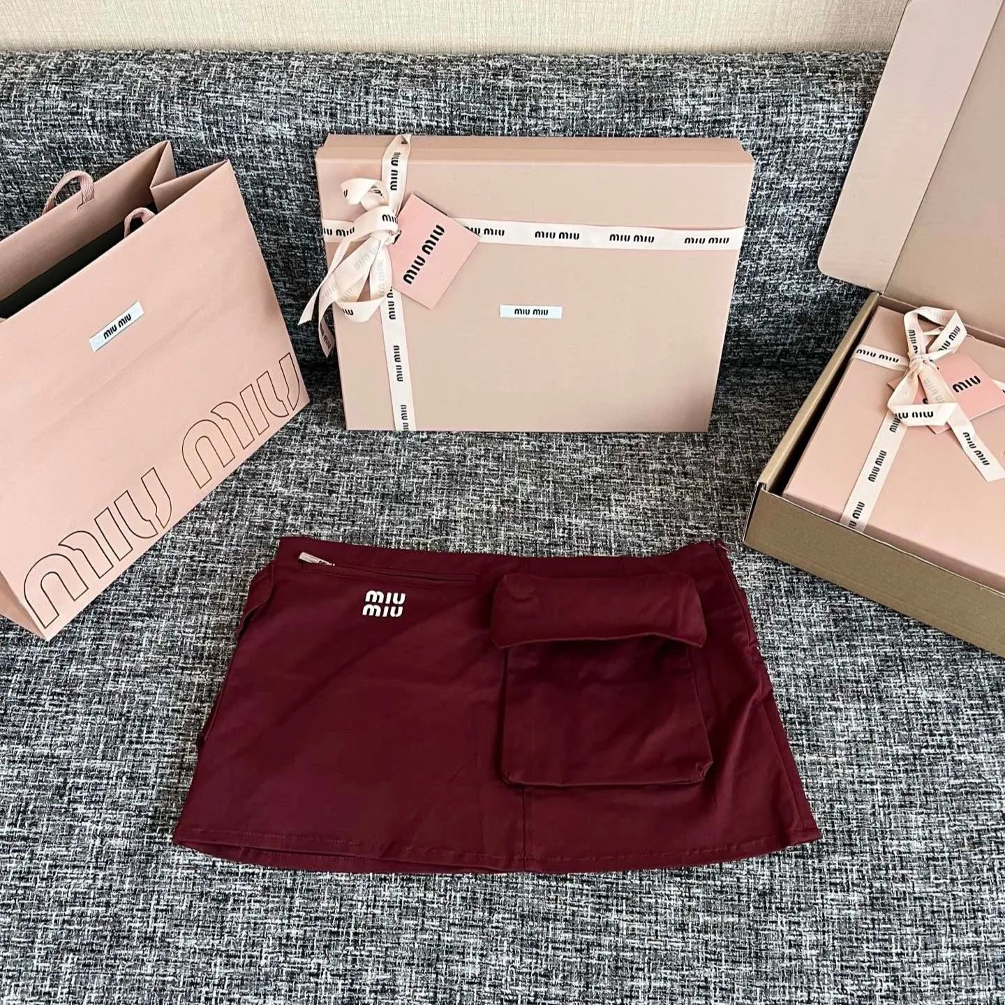 Miu Miu Technical Poplin Cargo Mini Skirt Bordeaux - Image 3