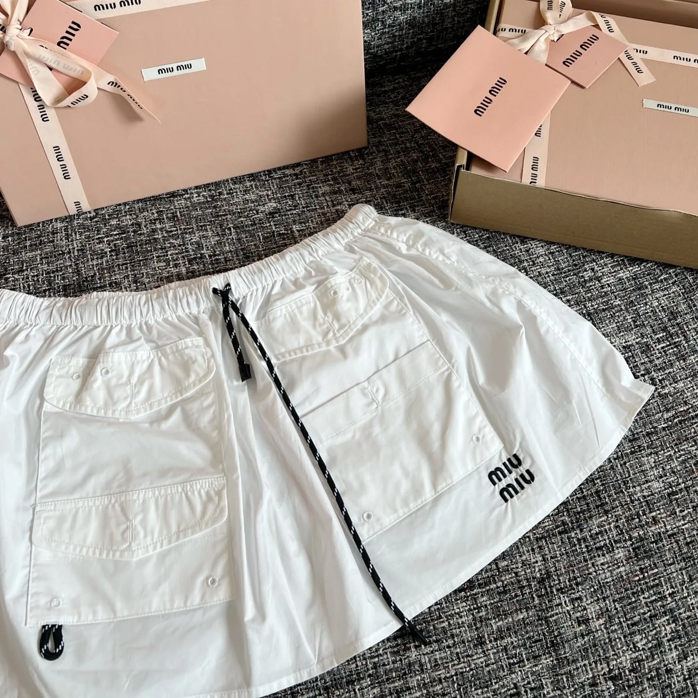 Miu Miu Technical Poplin Utility Mini Skirt White - Image 5