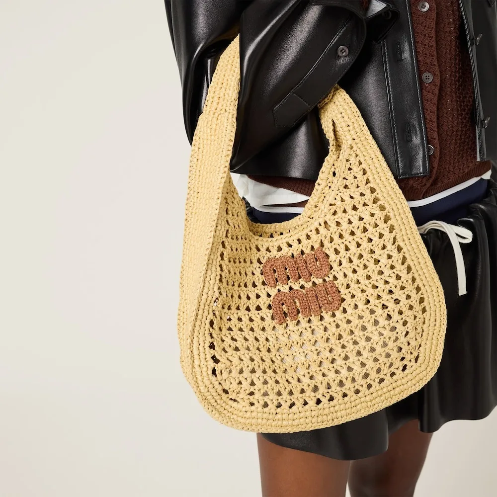 Miu Miu Raffia-Effect Woven Hobo Bag Beige / - 5BC164_ADO1_F0A5T_V_OOO - Image 5